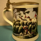 Alter KPM Bierkrug - " Die Sauhatz " Handa. Zinndeckel