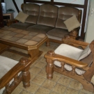 Wohnzimmergarnitur in massiver Eiche; 3er, 2er, Sessel