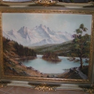 Grosses Ölgemälde Gebirgslandschaft Bergsee antiker Rahmen - Top Zustand