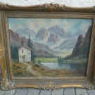 ÖL AUF HOLZ BENEDIKT SALBECK .BERGLANDSCHAFT MIT SEE