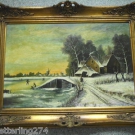 Großes Ölgemälde - Winterlandschaft - mit Barockrahmen / handsigniert von 1990