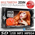 6.2"/15.7 cm HD Touchscreen 2DIN Autoradio Bluetooth DVD 2xUSB SD MPEG-4 MP3-AVI