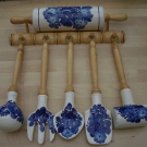 Küchenutensilien, Küchengeräte, 7 tlg.Keramik, Buchenholz Original Holland