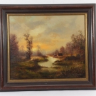 Bauernhaus am Teich in Herbstlandschaft undeutl.signiert Ölgemälde 50/60er Jahre