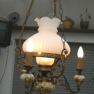 Deckenlampe Deckenleuchter Messing antik Porzellan Glasschirm Milchglas