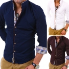 CARISMA Stehkragen Hemd Slim Fit Polo Shirt Navy/Weiß/Braun Patches Clubwear NEU