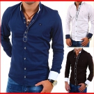 CARISMA Slim Fit Shirt Polo Hemd Party Club Kontrast Navy / Weiß Clubwear NEU