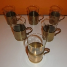6 antike Teegläser SCHOTT MAINZ JENAER GLAS m. massiven Messinghaltern m. Henkel
