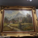 Ölbild auf Pressplatte gemalt ,Dorflandschaft,Siegniert=  Heinrichs