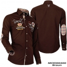 LEGEND of Fashion Herren Hemd Freizeithemd Langarm Polo Shirt Slim Fit Braun