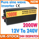 UK STOCK 2000W (4000W Peak) Pure Sine Wave Car/Home Power Inverter 12V ~ 240V AC