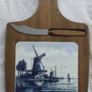 Käse Brett mit Messer und Fliese  handgemalt Wasserlandschaft Boote