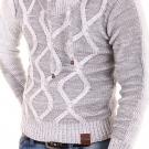 TAZZIO Pullover Strickpullover Hochkragen Grobstrick Strickjacke Grau/Schwarz