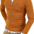 G.B.D. 2in1 Longsleeve mit Patches T-Shirt Polo Shirt Blau/Braun Pullover NEU