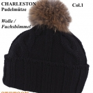 STETSON PELZ PUDELMÜTZE FELLBOMMEL STRICKMÜTZE MÜTZE CHARLESTON 1 SCHWARZ TREND