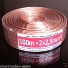 LAUTSPRECHERKABEL 100% CCA KUPFER AUDIO BOXENKABEL TRANSPARENT 100m 2x2,5mm²