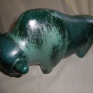 Ruscha Otto Keramik Bulle Stier Fat Bull Kunstobjekt RAR grüne Laufglasur RAR!