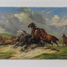 Galoppierende Pferde Herde Ölgemälde Lwd unsigniert 50er Jahre