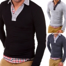 Carisma 2in1 Poloshirt Longsleeve mit Hemd-Einsatz T-Shirt Schwarz/Grau/Weiß NEU