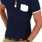 G.B.D. 2in1 T-Shirt Deep V-Neck Pocket Weiß/Rot/Navy/Grau Polo Shirt NEU