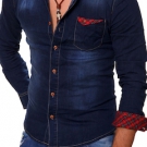 G.B.D. HERREN JEANSHEMD DENIM JEANS-HEMD VINTAGE DUNKELBLAU T-SHIRT BLAU NEU