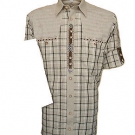 Trachtenhemd mit Krempelärmel Hemd aufwendig verarbeitet kariert natur-beige  XL