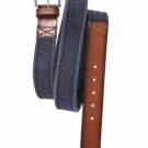 Indigoblauer Textilgürtel mit Lederabschluss in Überlänge bis 145cm