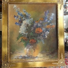 wunderschönes großes Blumen Stillleben im Prunkrahmen signiert Öl/ Lwd Gemälde