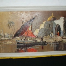 Altes Bild Schiff auf Leinen mediteranes Gemälde signiert Luxor am Nil