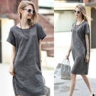 2015 Damen Kleid Leinen Kleider Freizeit Kleidung looser Dress S-XXL Grau Neu