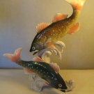 rare KARL ENS 7317 Continental Porcelain GROUP FISH FIGURINE perch animals A/F