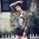 Damen Langarm Blazer Mantel Kurz Schlank Jacke dünne Klage Blumen Kurzjacke