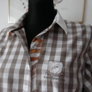 MILANO ITALY Edle Damen Bluse Gr 42 Weiß Braun kariert Langarm