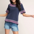 Verziertes Baumwoll/Leinen Shirt