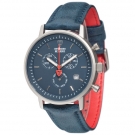 DETOMASO MILANO Herrenuhr Chronograph Edelstahl Silber Blau Lederarmband Neu