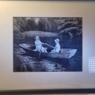 NEYRET FRERES Seidenbild  SoieTissee  Silk Tapestry um 1900  Ruderboot m. Kinder