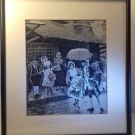 NEYRET FRERES Seidenbild SoieTissee Silk Tapestry  A.PEREZ  Paar mit Regenschirm