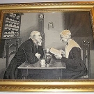 tableau ancien soie tissée par Neyret Frères "NOËL DES VIEUX"