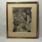 ANCIEN TABLEAU SOIE TISSEE NEYRET FRERES LA VEILLEE CADRE DORE 