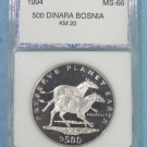 1994 Bosnia & Herzegovina 500 Dinara KM 20 Slabbed M S 66 by PCI Copper/Nickel