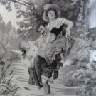 STEVENGRAPH BLACK & WHITE WOVEN SILK PICTURE MAN WITH TWO YOUNG GIRLS FRAMED