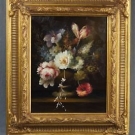 schönes kleines altes Oelgemälde Stillleben Blumen im Prunkrahmen