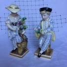 Pair of vintage, Dresden porcelain figurines of a gardener & companion 