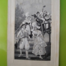 TRES BELLE CPA TISSEE SOIE DANSE FOLKLORIQUE SUR UN PONT 1919