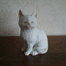 Antique Gebruder Heubach bisque white cat pink ears green eyes German