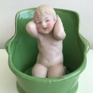 Antique Heubach Gerbruder - Bisque Bathing Piano Baby in tub VERY RARE