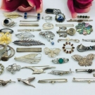Konvolut 41 Silber Broschen Sammlung Schmuck Lot Edelsteine Halbedelsteine