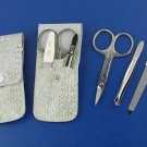 Maniküre Etui Solingen Set Leder Weiß Pinzette Nagelschere Nagelfeile NEU