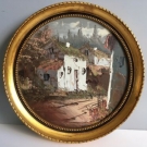 Roundel Oil Painting On Board Houses Signed