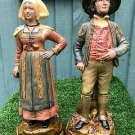 SUPERB PAIR 19thC MAJOLICA BERNARD BLOCH MALE & FEMALE FIGURES WITH VASES c1880s